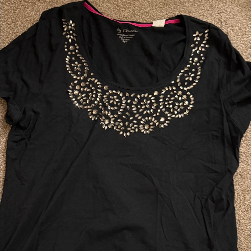 Chico's Black Top with Silver Embellishments